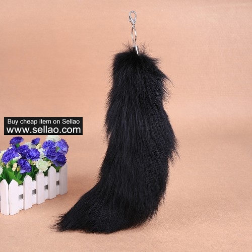 17 Inches Huge Black Fox Tail Fur Keychain Cosplay Toy Car Bag ​Charm Pendant