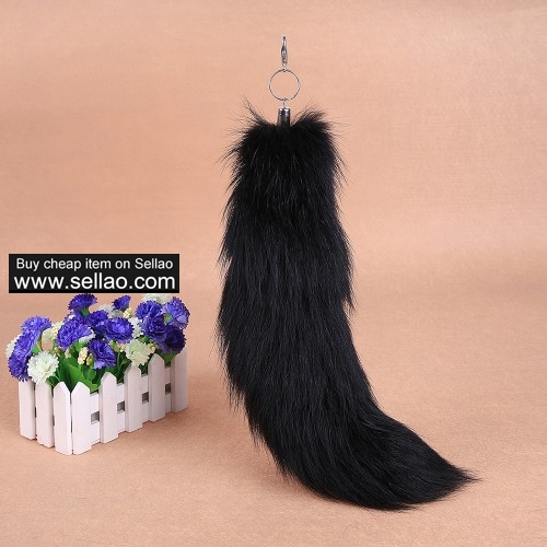 14 Inches Huge Black Fox Tail Fur Keychain Cosplay Toy Car Bag ​Charm Pendant
