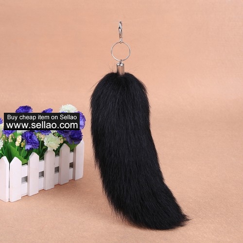 10 Inches Huge Black Fox Tail Fur Keychain Cosplay Toy Car Bag ​Charm Pendant