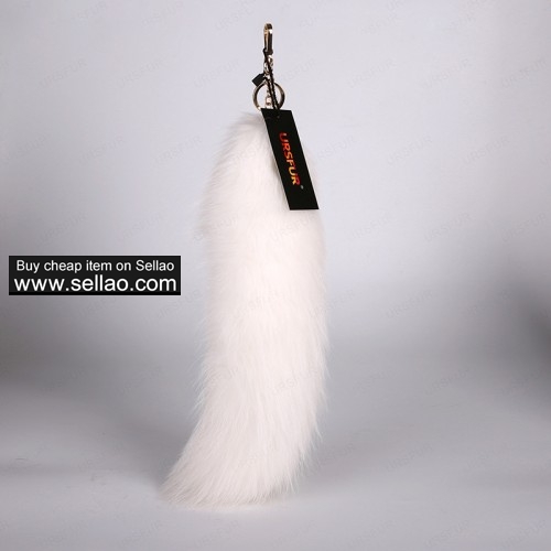 Arctic Fox Tail Tail Fur Bag Charm Pendant Golden Color 12 inch