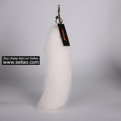 Arctic Fox Tail Tail Fur Bag Charm Pendant Golden Color 14 inch