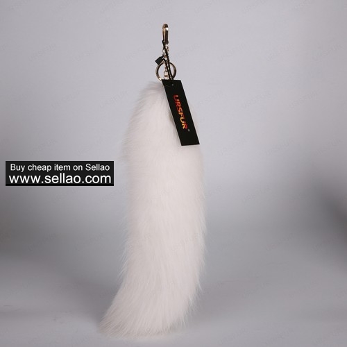 Arctic Fox Tail Tail Fur Bag Charm Pendant Golden Color 17 inch