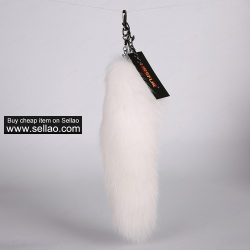 Arctic Fox Tail Tail Fur Bag Charm Pendant Gun Color 14 inch