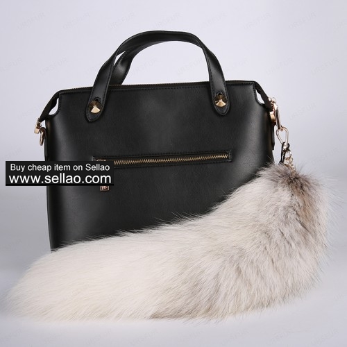 Cross Fox Tail Fur Bag Charm Pendant Golden Color 20 inches