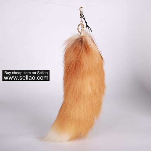 Crystal Fox Tail Fur Keychain Bag Charm Pendant Cosplay Golden Color 17 inches