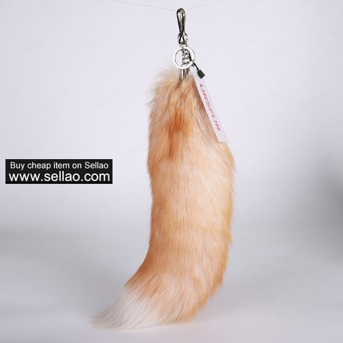 Finland Crystal Fox Tail Fur Key Chain Bag Charm Pendant Platinum Color 18 inches