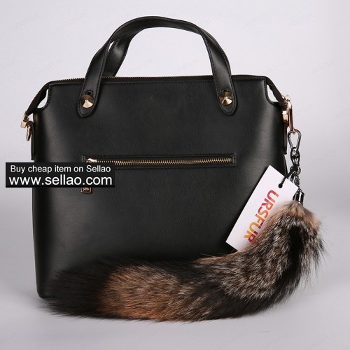 Sesamum Fox Tail Fur Tag Keychain Bag Charm Pendant Gun Color 12 inches
