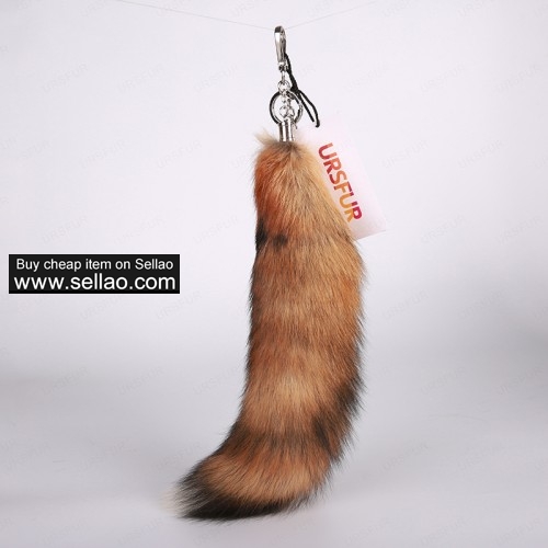 Canadian Red Fox Tail Fur Key Chain Platinum Color 15 inches