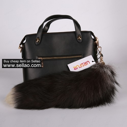 Silver Fox Tail Fur Bag Charm Pendant Cosplay Toy Golden Color 20 inches