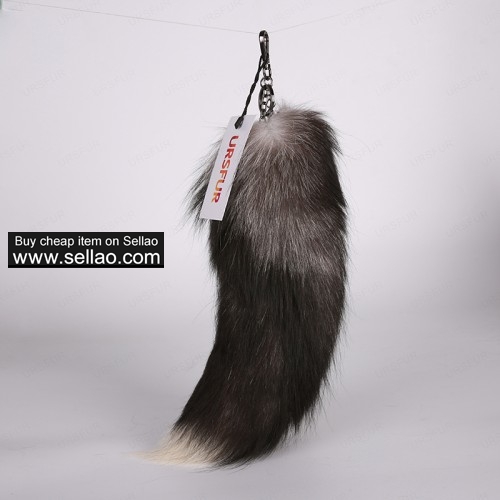 Silver Fox Tail Fur Bag Charm Pendant Cosplay Toy Gun Color 16 inches
