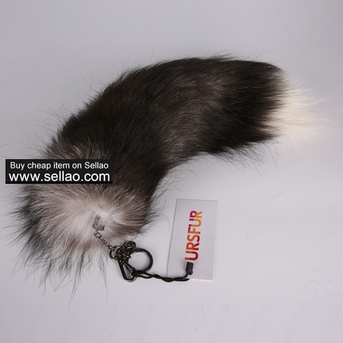 Silver Fox Tail Fur Bag Charm Pendant Cosplay Toy Gun Color 20 inches