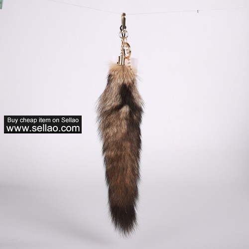 Savanna Fox Tail Crab-eating Fox Tail Fur Keychain Golden Color 13 inches