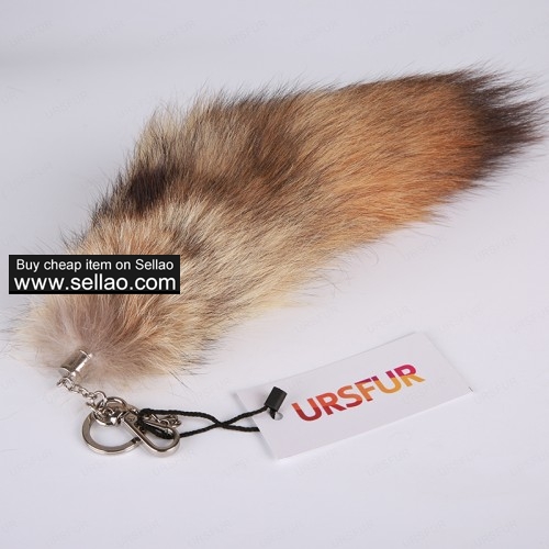 Red Wolf Tail Septwolves Tail Fur Keychain Platinum Color 14 inches