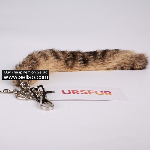 Bobcat Tail Fur Keychain Cosplay Toy Platinum Color 10 inches
