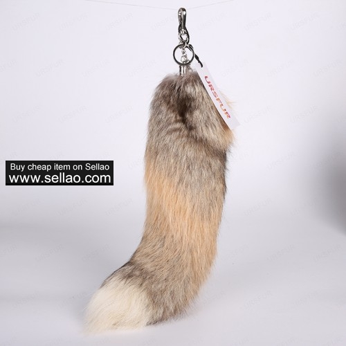Golden Island Fox Tail Fur Cosplay Keychain Platinum Color 18 inches
