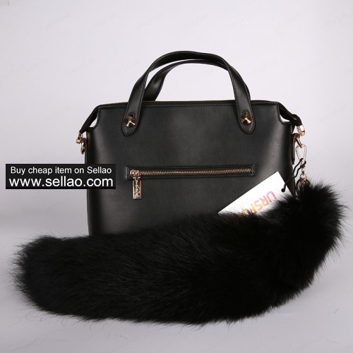 Black Fox Fur Tail Keychain Handbag Tassel Golden Color 17 inches