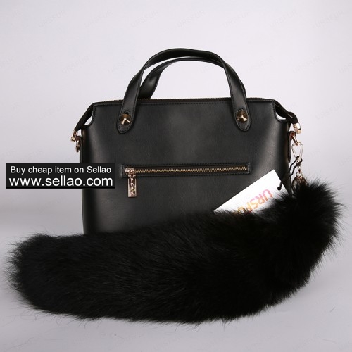Black Fox Fur Tail Keychain Handbag Tassel Gun Color 20 inches