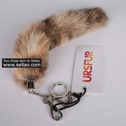 Lynx Fur Tail Car Bag Hanging Tassel Keychain Platinum Color 10 inches