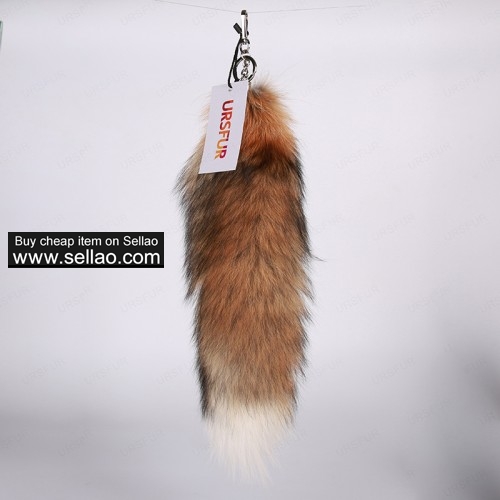 Sun Fox Tail Fur Keychain Tassel Key Chain Ring Platinum Color 16inches