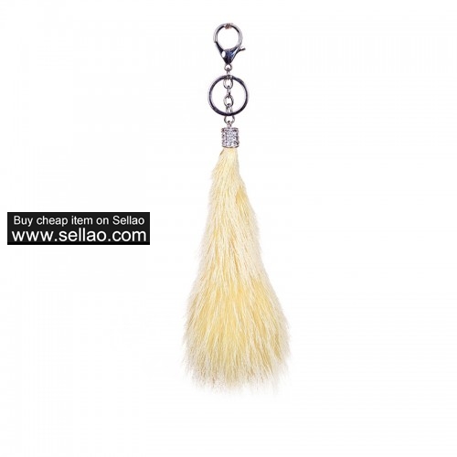 Fluffy Fox Tail Fur Tassel Keychain Ring Hook Cosplay Toy Gift Yellow