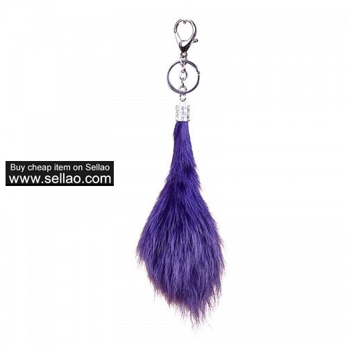 Fluffy Fox Tail Fur Tassel Keychain Ring Hook Cosplay Toy Gift Purple