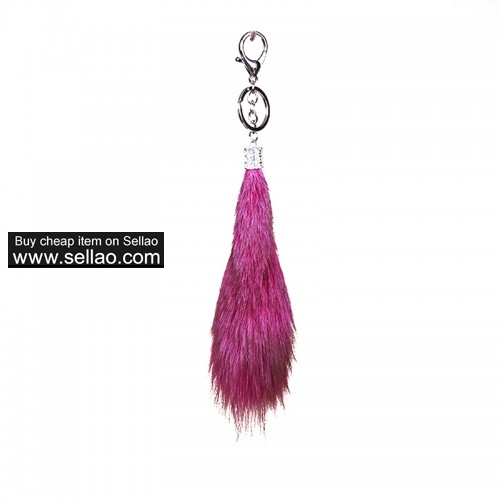 Fluffy Fox Tail Fur Tassel Keychain Ring Hook Cosplay Toy Gift Rose red