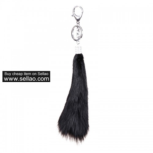 Fluffy Fox Tail Fur Tassel Keychain Ring Hook Cosplay Toy Gift Black