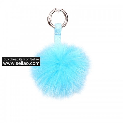 Fox Ball Fur Pom Leather Keychain Car Bag Tassel Pendant Azure