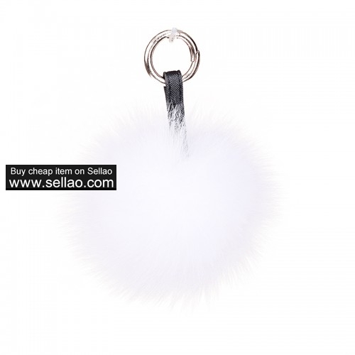 Fox Ball Fur Pom Leather Keychain Car Bag Tassel Pendant White