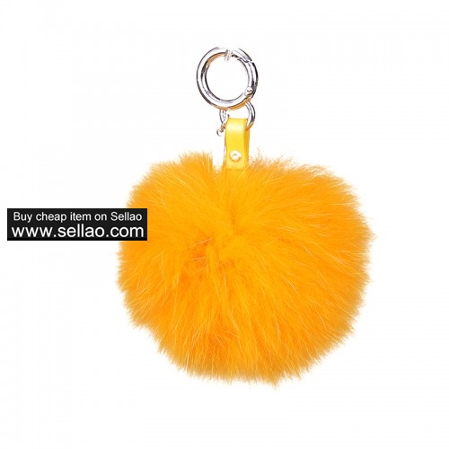 Fox Ball Fur Pom Leather Keychain Car Bag Tassel Pendant Yellow