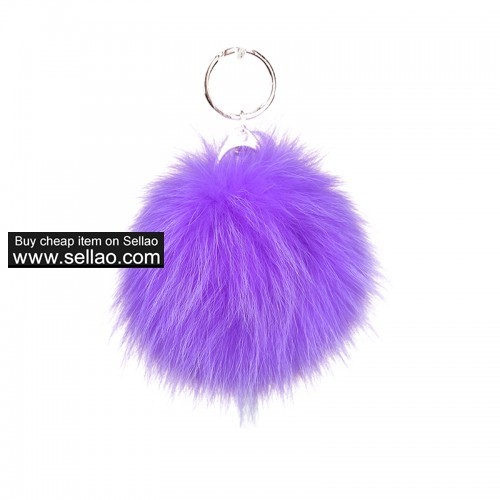 Fox Ball Fur Pom Leather Keychain Car Bag Tassel Pendant Purple