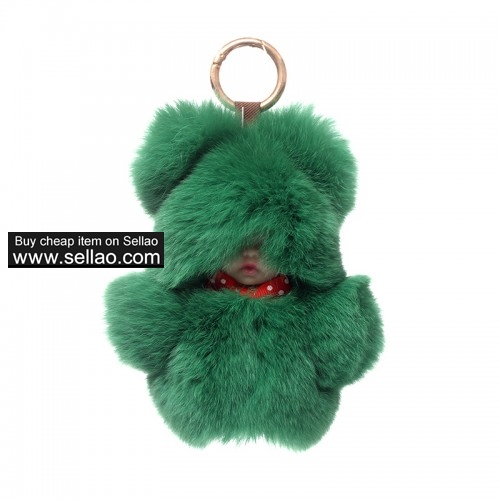 Baby Doll Purse Pendant Rabbit Fur Keychain Plush Toy Green