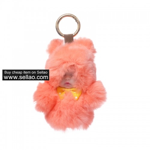 Baby Doll Purse Pendant Rabbit Fur Keychain Plush Toy Orange