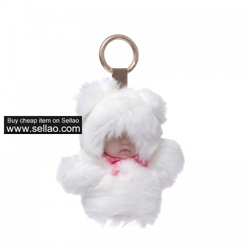 Baby Doll Purse Pendant Rabbit Fur Keychain Plush Toy White