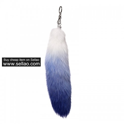 Huge Fox Tail Fur Keychain Cosplay Toy Bag Pendant Tassel Hook - Blue