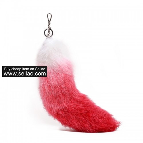 Huge Fox Tail Fur Keychain Cosplay Toy Bag Pendant Tassel Hook - Red