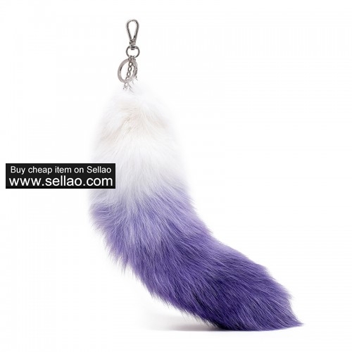 Huge Fox Tail Fur Keychain Cosplay Toy Bag Pendant Tassel Hook - Purple