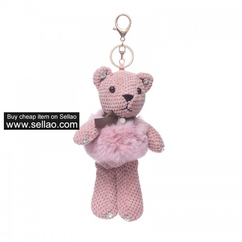 Rabbit Fur Keychain Doll Bear Key Chain Monster Keyring - Purple
