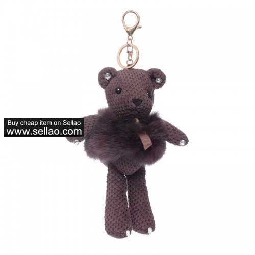 Rabbit Fur Keychain Doll Bear Key Chain Monster Keyring - Coffee