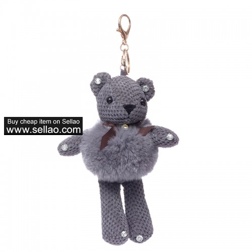 Rabbit Fur Keychain Doll Bear Key Chain Monster Keyring - Dark Gray