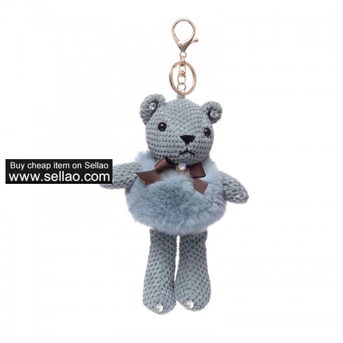 Rabbit Fur Keychain Doll Bear Key Chain Monster Keyring - Slate Blue