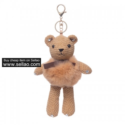 Rabbit Fur Keychain Doll Bear Key Chain Monster Keyring - Camel