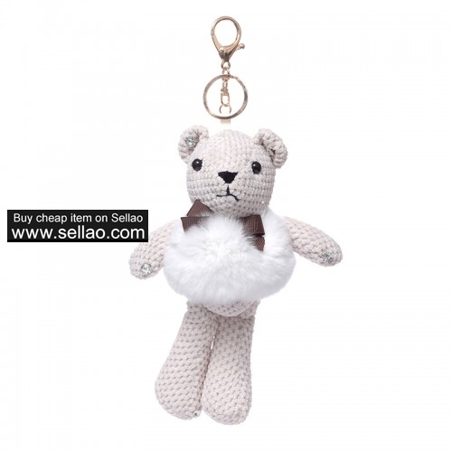 Rabbit Fur Keychain Doll Bear Key Chain Monster Keyring - White