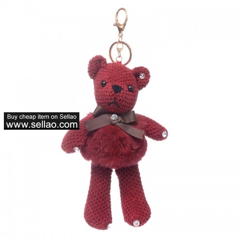 Rabbit Fur Keychain Doll Bear Key Chain Monster Keyring - Burgundy