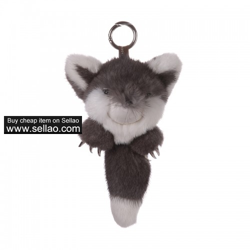 Soft Mink Fur Keychain Monster Doll Toy Car Bag Purse Pendant Gray