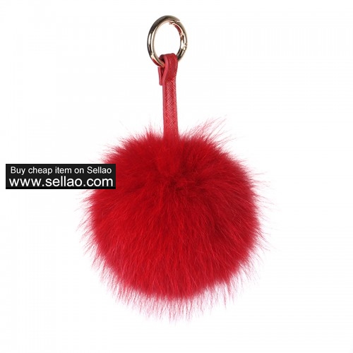 Soft Fox Pom Keychain Fur Ball Key Chain Ring Handbag Tassel Hook Red