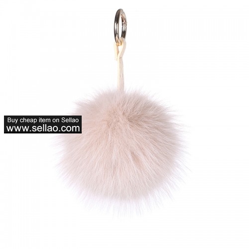 Soft Fox Pom Keychain Fur Ball Key Chain Ring Handbag Tassel Hook Beige