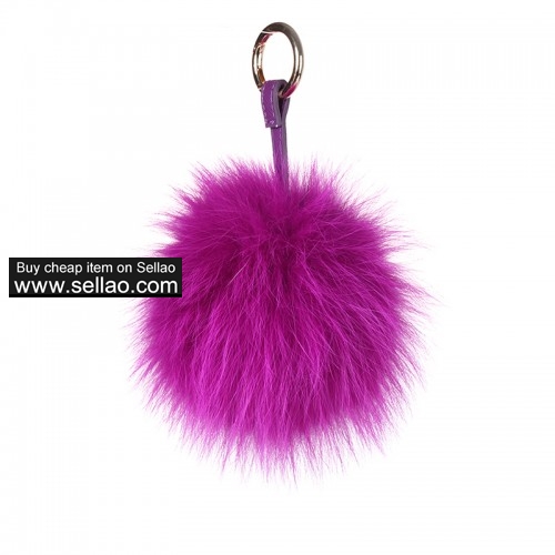 Soft Fox Pom Keychain Fur Ball Key Chain Ring Handbag Tassel Hook Purple