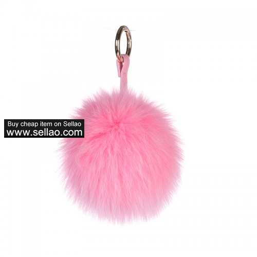 Soft Fox Pom Keychain Fur Ball Key Chain Ring Handbag Tassel Hook Pink