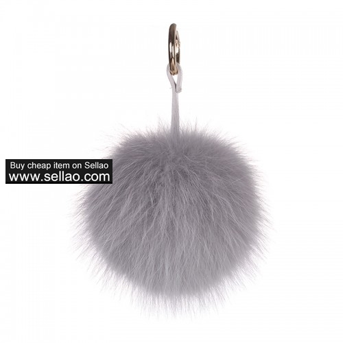 Soft Fox Pom Keychain Fur Ball Key Chain Ring Handbag Tassel Hook Light Gray